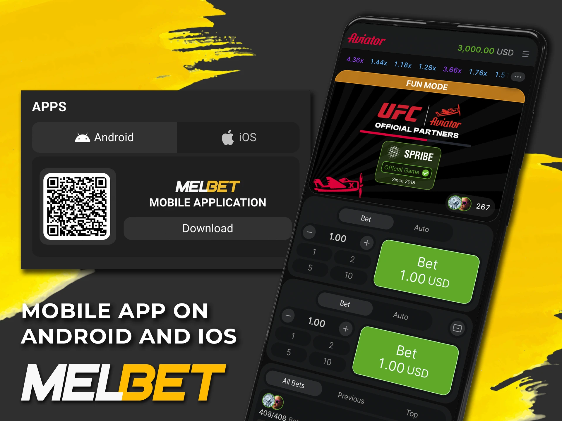 Play and enjoy Aviator with the Melbet mobile app.