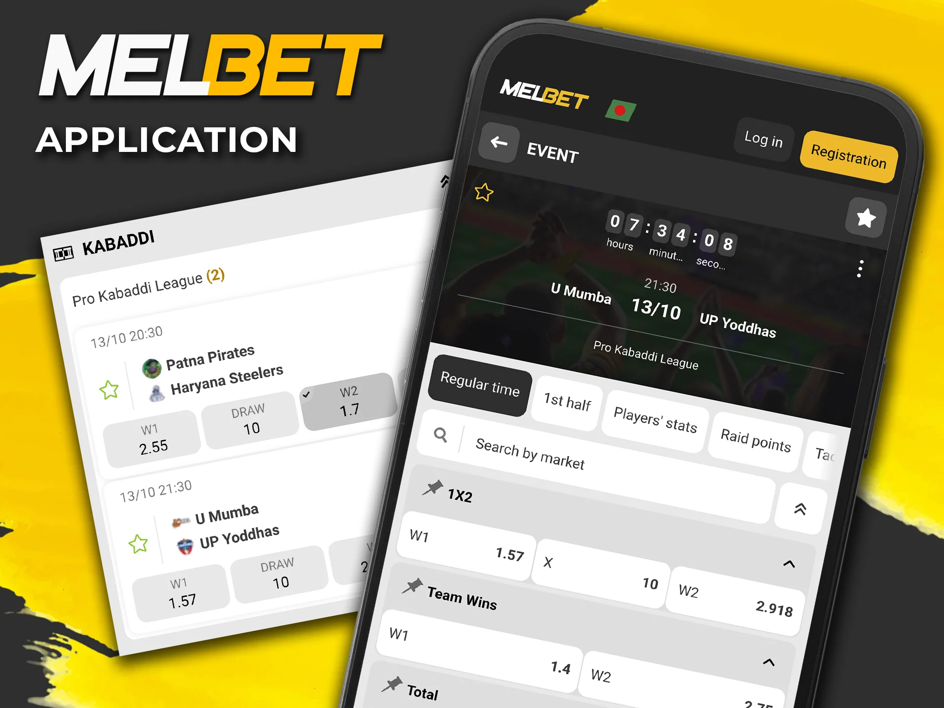 Place your bets on kabaddi through the convenient Melbet app.