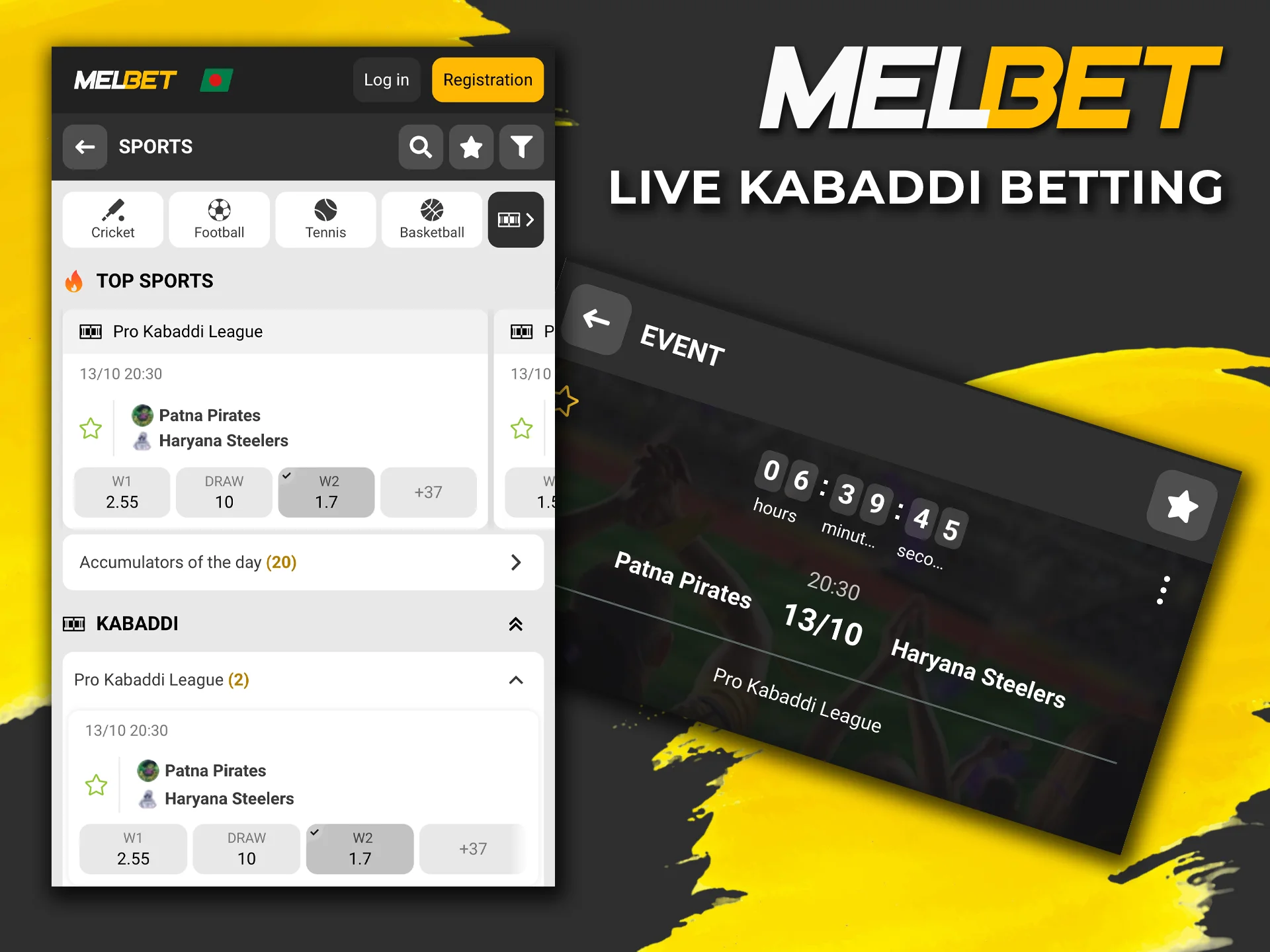 Put your sports instincts to the test and rely on your luck while Melbet kabaddi betting.