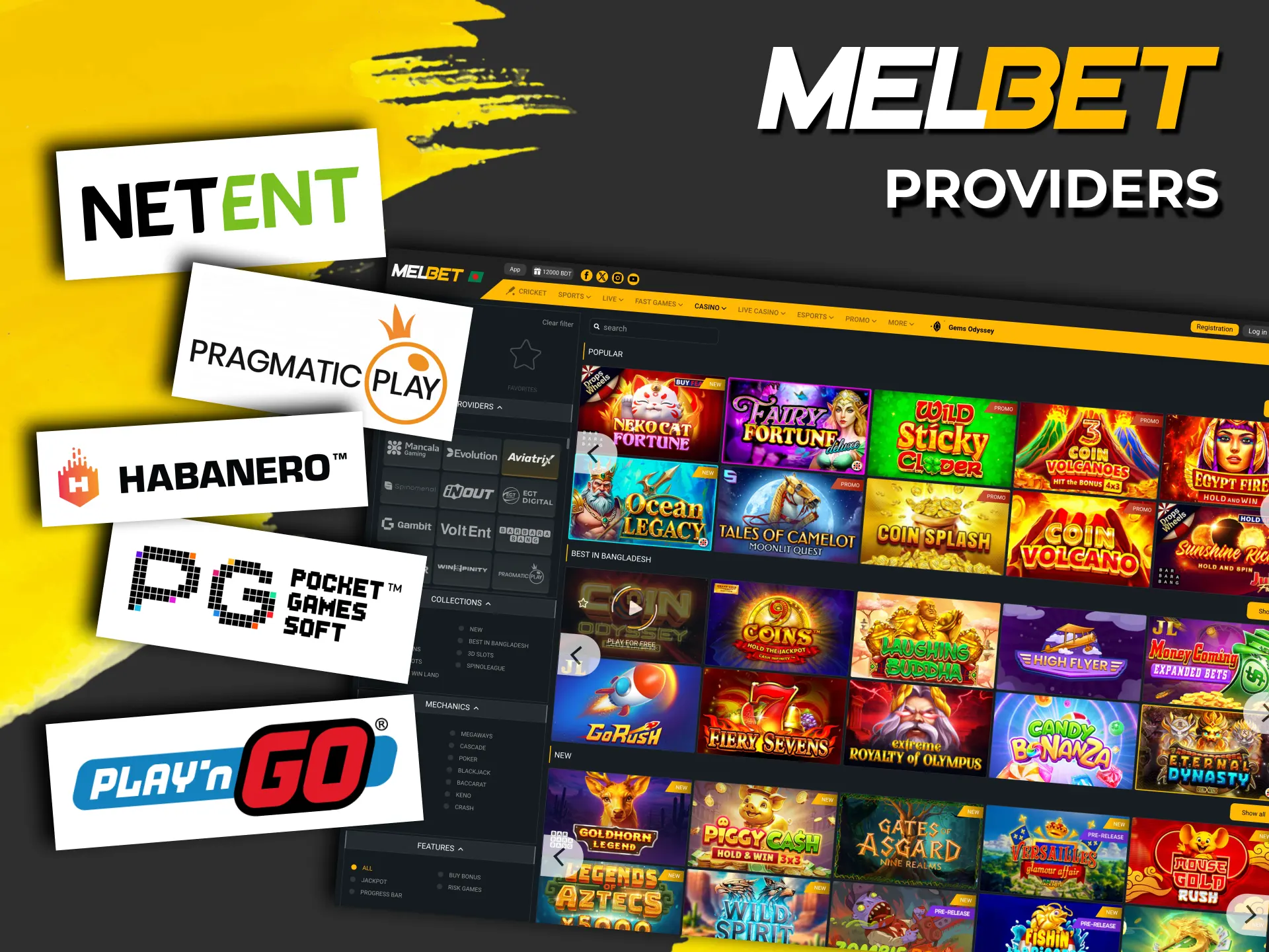 Play licensed slots on Melbet from PG Soft and more.