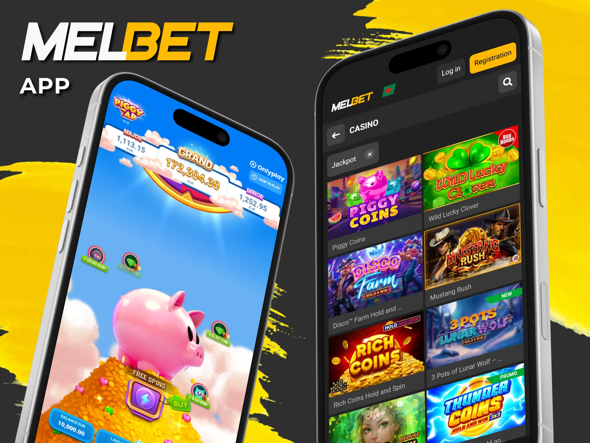 Install the Melbet app to play jackpot games.